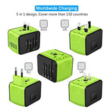 SAUNORCH Universal International Travel Power Adapter W/High Speed 2.4A USB, 3.0A Type-C Wall Charger, European Adapter, Worldwide AC Outlet Plugs Adapters for Europe, UK, US, AU, Asia-Green
