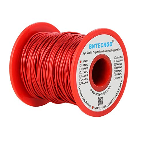 BNTECHGO 16 AWG Magnet Wire - Enameled Copper Wire - Enameled Magnet Winding Wire - 1.0 lb - 0.0492" Diameter 1 Spool Coil Red Temperature Rating 155℃ Widely Used for Transformers Inductors