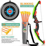 TEMI Kids Bow and Arrow Set - LED Light Up Archery Toy Set with 10 Suction Cup Arrows, Target & Quiver, Indoor and Outdoor Toys for Children Boys Girls