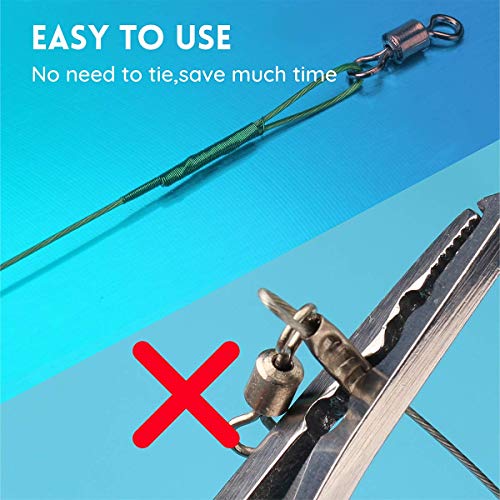 Fishing Leaders, Wire Leader with Swivel Snap Assortment Stainless Steel Fishing Tackle Gear Gift Connect Lures Bait Rig Hooks for Kingfish Bluefish Pike Green（60 Pcs 3 Size Test 40 Lbs