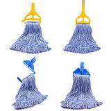 String Mop Heads Replacement Heavy Duty Commercial Grade Blue Cotton Looped End Wet Industrial Cleaning Mop Head Refills (3, Large)