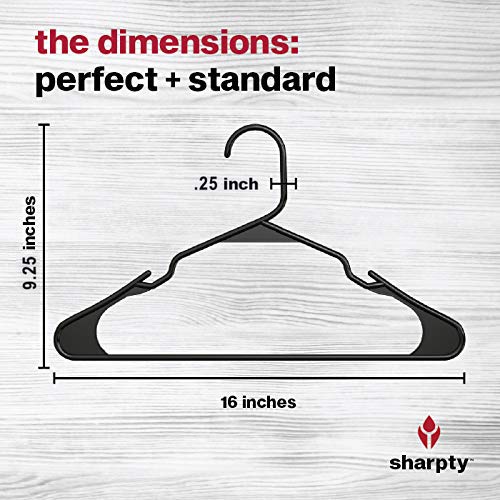 Sharpty Plastic Clothing Notched Hangers Ideal for Everyday Standard Use, (Black, 20 Pack)