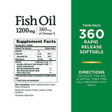 Nature’s Bounty Fish Oil 1200 mg, Twin Pack, Supports Heart Health With Omega 3 EPA & DHA, 360 Rapid Release Softgels