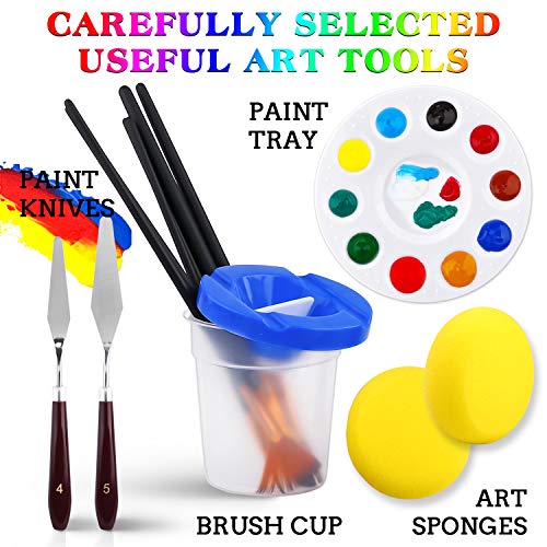 Acrylic Paint Set,46 Piece Professional Painting Supplies with Paint Brushes, Acrylic Paint, Easel, Canvases, Palette, Paint Knives, Brush Cup and Art Sponges for Hobbyists and Beginners