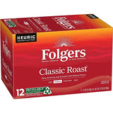 Folgers Classic Roast Medium Roast Coffee, 72 Keurig K-Cup Pods, 12 Count (Pack of 6)