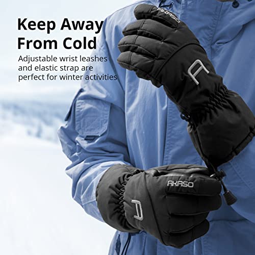 AKASO Waterproof Ski Gloves Winter Warm 3M Thinsulate Snow Gloves,High Breathable TPU Snowboard Gloves for Skiing, Snowboarding,Outdoor Sports, Gifts for Men and Women (Black, S)