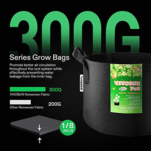 VIVOSUN 5-Pack 5 Gallon Grow Bags Heavy Duty 300G Thickened Nonwoven Plant Fabric Pots with Handles