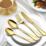 Gold Silverware Flatware Set for 8, 40 Piece Stainless Steel Cutlery Set With Titanium Golden Plated, Tableware Kitchen Utensil Include Spoons, Forks, Knives, Mirror Polished, Dishwasher Safe