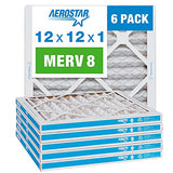 Aerostar 12x12x1 MERV 8 Pleated Air Filter, AC Furnace Air Filter, 6 Pack (Actual Size: 11 3/4