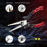 Gonex Saltwater Fishing Pliers Hook Remover, Anti - Corrosion Fly Fishing Tool Kit and Accessories, Multi - Function Split Ring Pliers, Fishing Gift for Men with Coiled Lanyard and Sheath