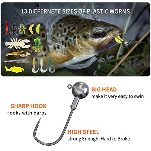 GOANDO Fishing Lures Kit for Freshwater Bait Tackle Kit for Bass Trout Salmon Fishing Accessories Tackle Box Including Spoon Lures Soft Plastic Worms Crankbait Jigs Fishing Hooks
