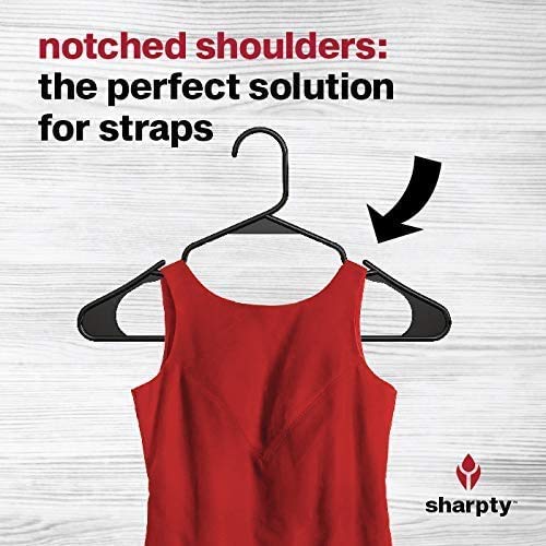 Sharpty Plastic Clothing Notched Hangers Ideal for Everyday Standard Use, (Black, 20 Pack)