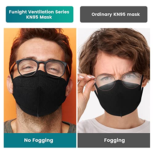 Funight KN95 Face Masks 50 Pack 5-Ply Breathable Filter Disposable Face Masks Black