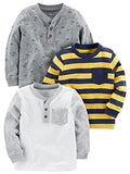 Simple Joys by Carter's Toddler Boys' Long-Sleeve Shirt, Pack of 3, Yellow/Grey/White, Stripe