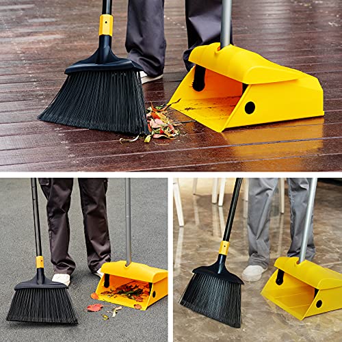 Yocada Heavy Duty Broom and Dustpan Set Commercial Outdoor Indoor 2+1 Perfect for Courtyard Garage Lobby Mall Market Floor Home Kitchen Room Office Pet Hair Rubbish