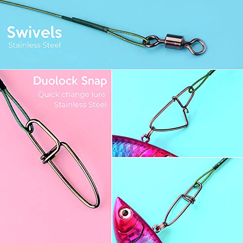 Fishing Leaders, Fishing Tackle, Fish Line, Stainless Steel Wire, Fish Gear Kit, with Swivels Snap Connect, for Lures Bait Rig Or Hooks Green (3 Size Test 40 Lb)