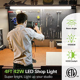 Linkable LED Shop Light for Garage, 4400lm, 4FT 42W Utility Light Fixture, 5000K Daylight LED Workbench Light W/ Plug [250W Equivalent]Hanging or Surface Mount, Black - 4 Pack ETL