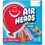 Airheads Candy Bars, Variety Bulk Box, Chewy Full Size Fruit Taffy, Gifts, Holiday, Parties, Concessions, Pantry, Non Melting, Party, 60 Individually Wrapped Full Size Bars