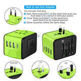SAUNORCH Universal International Travel Power Adapter W/High Speed 2.4A USB, 3.0A Type-C Wall Charger, European Adapter, Worldwide AC Outlet Plugs Adapters for Europe, UK, US, AU, Asia-Green