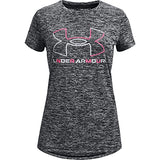 Under Armour Girls' Tech Big Logo Twist Short Sleeve T-Shirt , Black (001)/Cerise , Youth Small