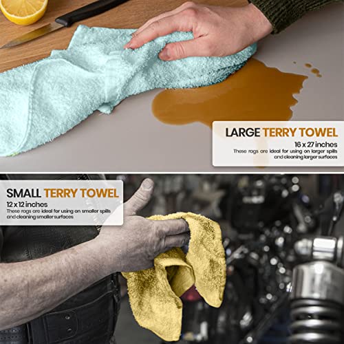 Nabob Wiper Terry Rags 10lb Bulk Color Towel Rag Multipurpose Mixed Sizes 100% Cotton Cleaning Solution for Shops, Garages, Restaurants, Home, Bars