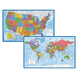 Laminated World Map & US Map Poster Set - 18