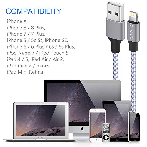 iPhone Charger, TAKAGI Lightning Cable 3PACK 6FT Nylon Braided USB Charging Cable High Speed Data Sync Transfer Cord Compatible with iPhone 13/12/11 Pro Max/XS MAX/XR/XS/X/8/7/Plus/6S/6/SE/5S/iPad