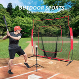 VIVOHOME 7 x 7 Feet Baseball Backstop Softball Practice Net with Strike Zone Target Tee and Carry Bag for Batting Hitting and Pitching Red