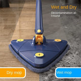 360° Rotatable Adjustable Cleaning Mop, Long Handle Triangular Mop, Reusable Spin Mop, Stainless Steel Handle Mop, Multifunctional Wet and Dry Mop for Floor/Ceiling/Wall (Blue)