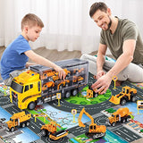 TEMI Toddler Toys for 3 4 5 6 Years Old Boys, Die-cast Construction Toys Car Carrier Vehicle Toy Set w/ Play Mat, Kids Toys Truck Alloy Metal Car Toys Set for Age 3-9 Toddlers Kids Boys & Girls