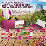 Lanaak Kids Fishing Pole and Tackle Box - with Net, Travel Bag, Reel and Beginner’s Guide - Rod and Reel Kit for Boys, Girls, or Youth (Pink)